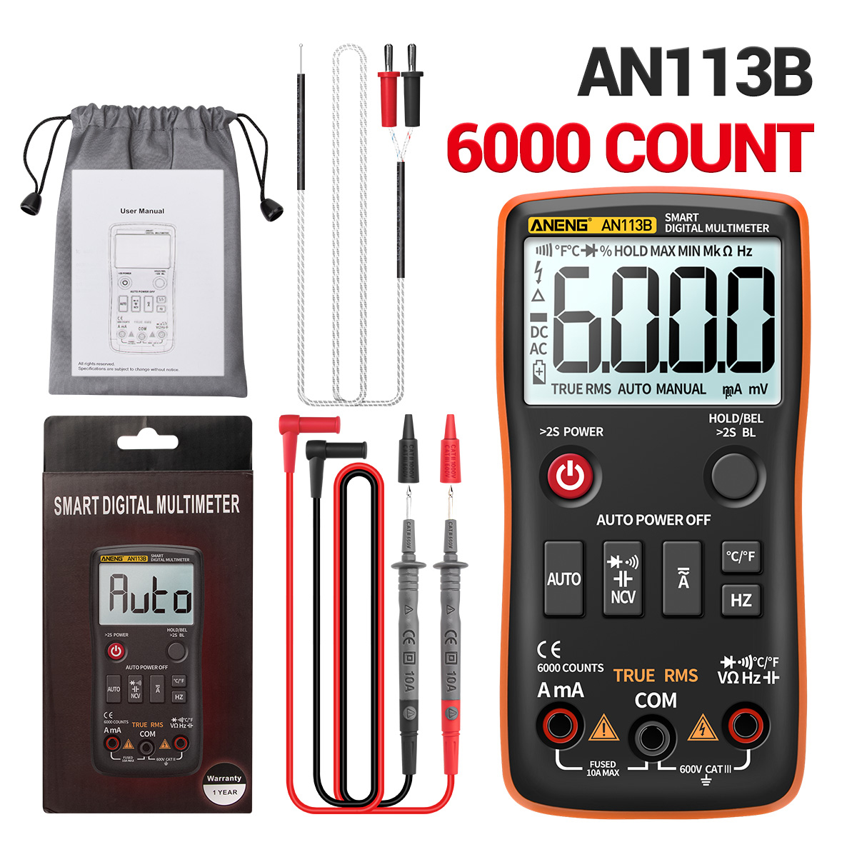 Fast Drop Shipping Transistor Voltage Counts Temperature AC DC Range Auto With AN113B RMS Multímetro Digital