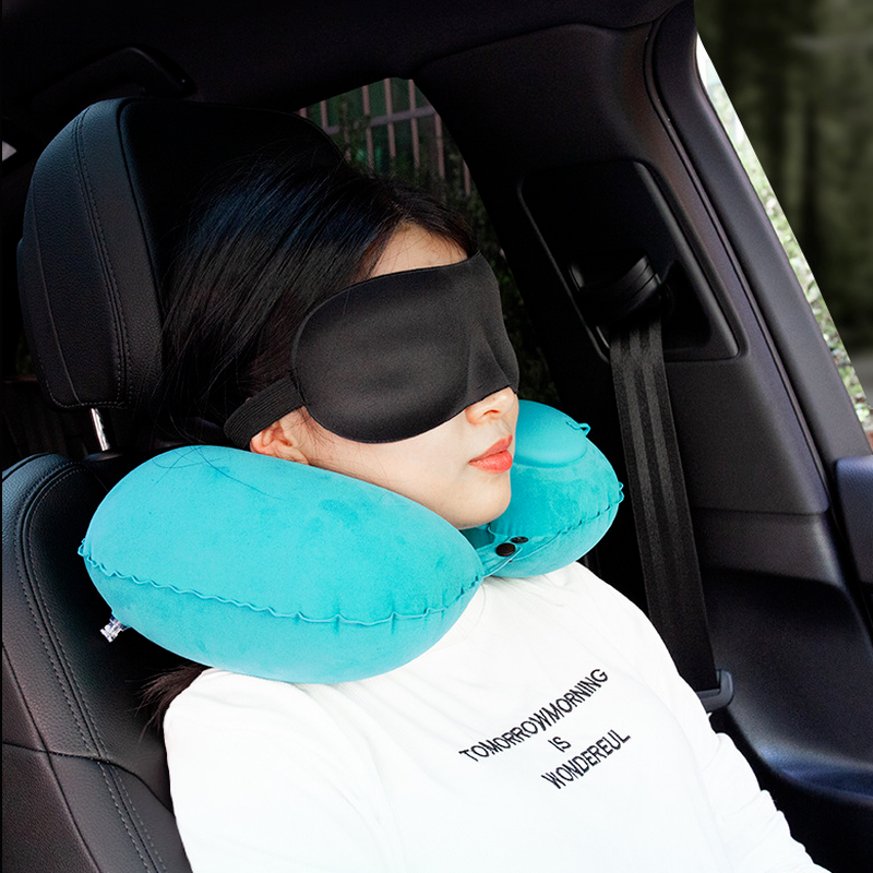 Car Interior Supplies Push-type Automatic Inflatable Pillow Neck Car U-shaped Headrest Home Neck Pillow Travel Set