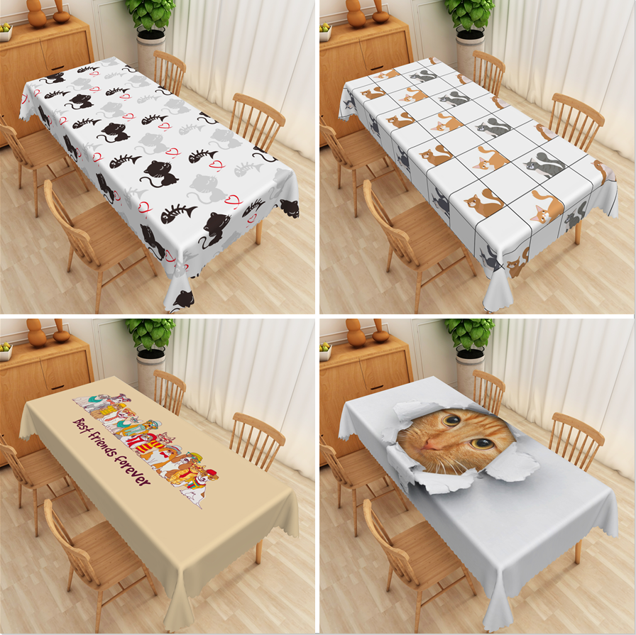 Funny Cat Lovely Tablecloth Waterproof Rectangle Birthday Party Table Decor Child Room Tablecloth Cartoon Animal Table Decor