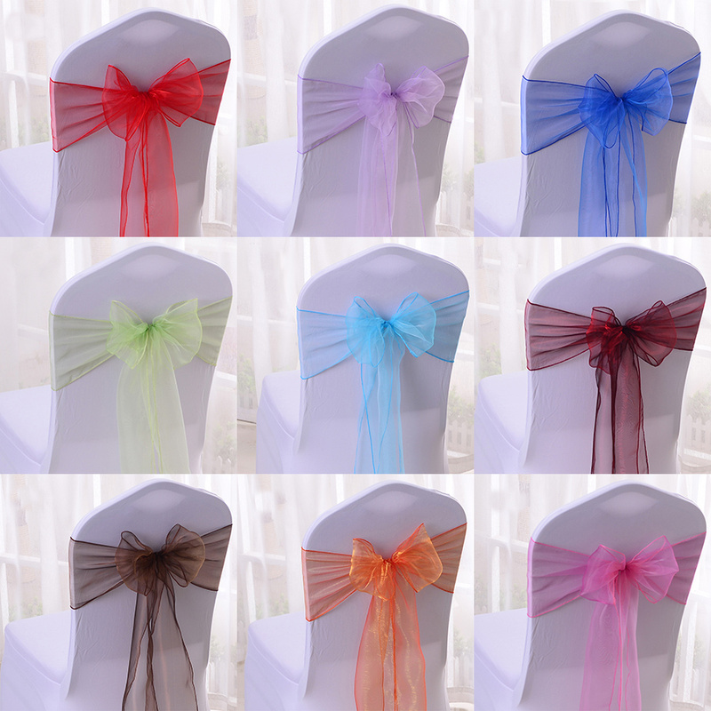 50/100pcs High  Sash Organza Chair Sashes Wedding Chair Knot Decoration Chairs Bow band Belt Ties For Banquet Weddings