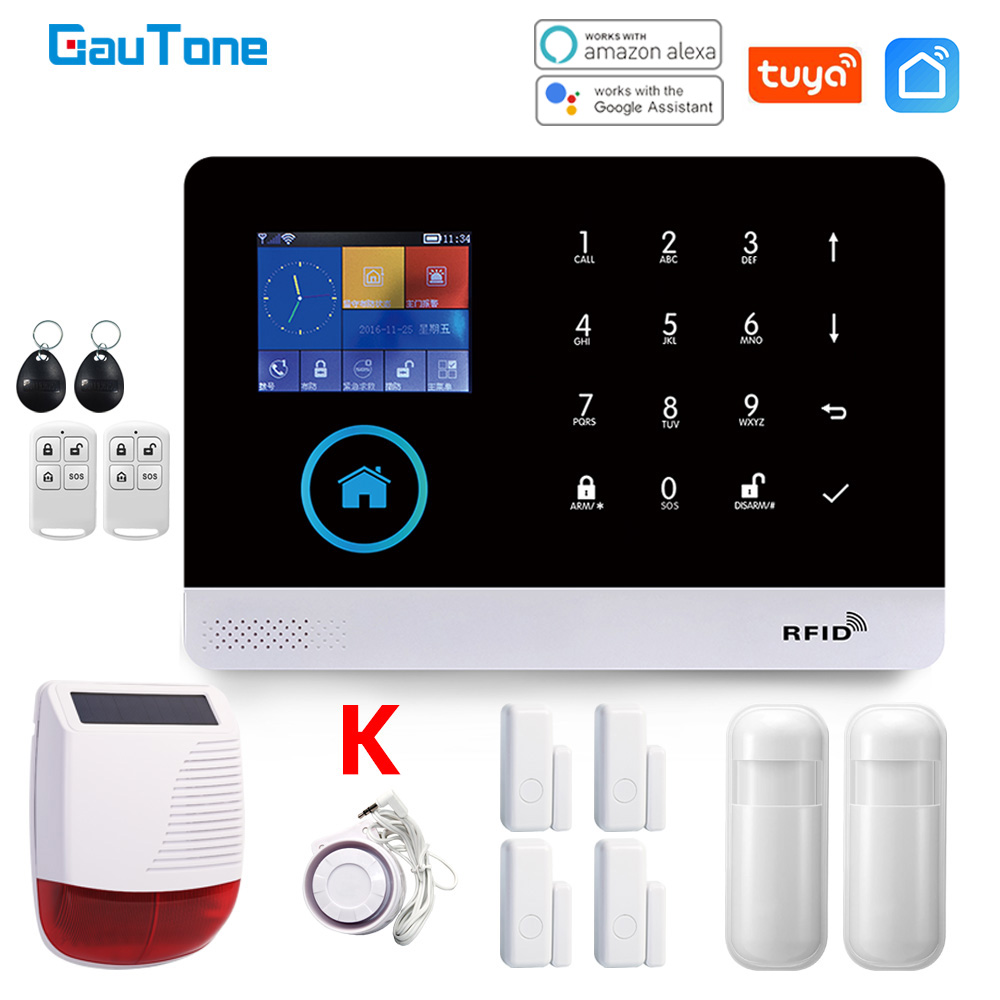 GauTone Smart Home WiFi GSM Alarm System for Home with Motion Sensor Wireless Siren Night Vision IP Camera Tuya Support Alexa