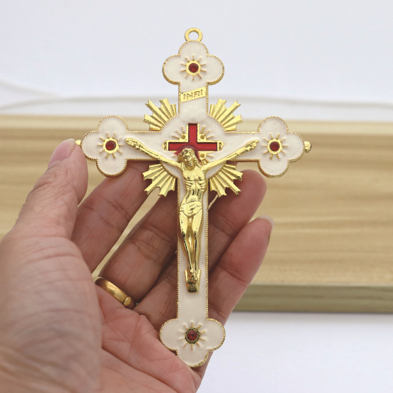 Gold Catholic INRI Budded Wall Crosses Christian Latin Cross Fleuree Prayer Church Decor Hanging Crucifix
