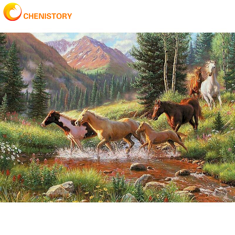 CHENISTORY 60x75cm Oil Painting By Numbers Animals Horse DIY Paint By Numbers On Canvas Kits For Adult Frameless Hand Painting