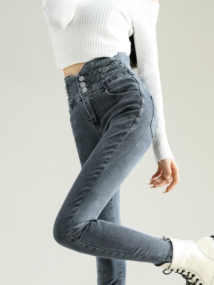 GUUZYUVIZ High Waist Elastic Skinny Jeans Women  Autumn Winter Casual Slim Vintage Denim Pencil Pants