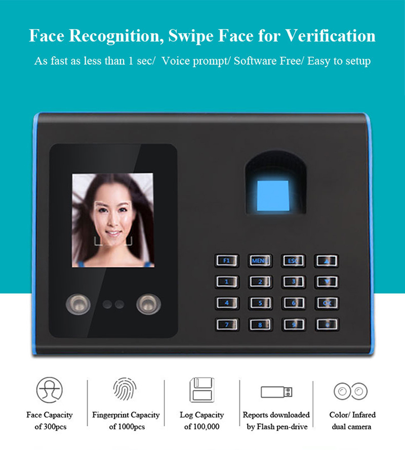 Biometric Fingerprint Time Clock， Face Recognition Attendance Machine TFT LCD Display USB Fingerprint Attendance System