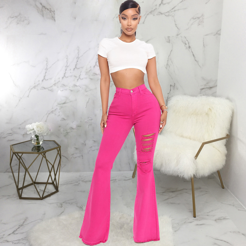  Ladies Jeans Flared Pants Super Stretch Jeans Orange Slim Pants XL Ripped Jeans Women's High Waist Rose Red Jeans Y2K