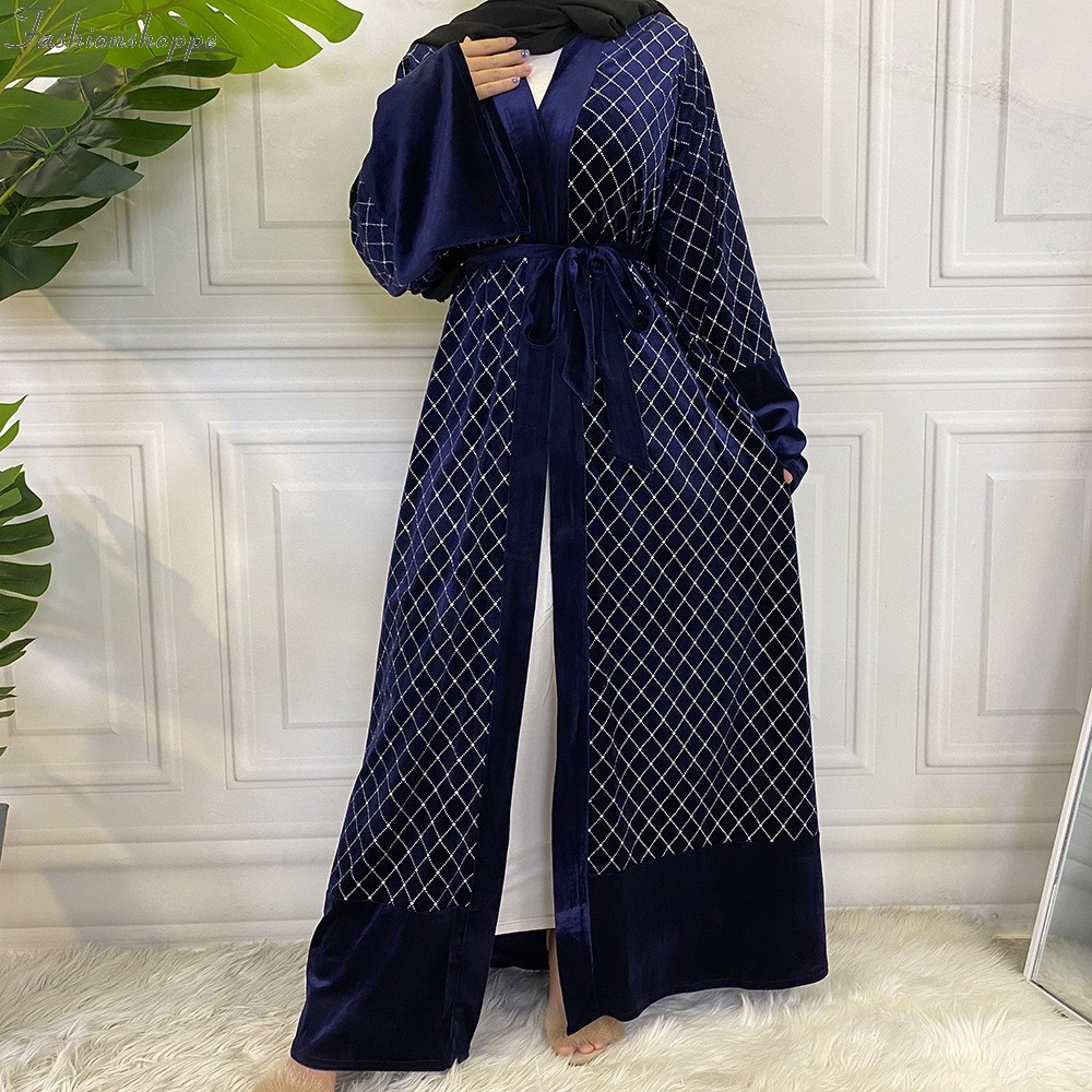 Muslim Dress Women Velvet Diamond Abaya Muslim Maxi Kaftan Kimono Kaftan Dubai Islamic African Clothing Abayas for Women