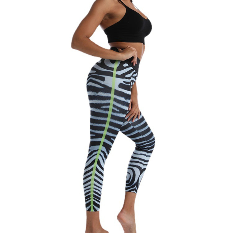  Europe and The United States Fishbone Pattern Printing Yoga Pants High Waist Hip Lift Slim Sports Casual Leggings