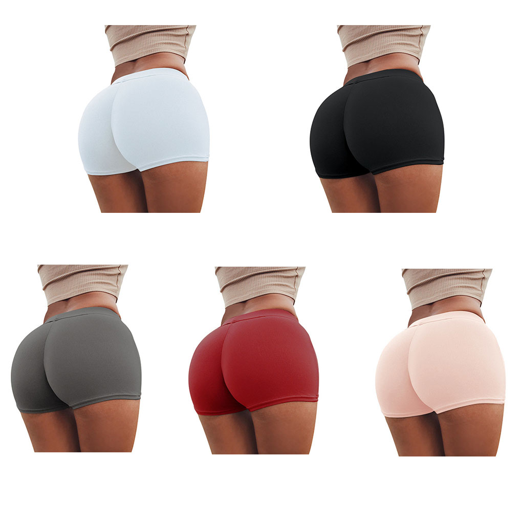 Women Casual Solid Elastic High Waist Push Up Fitness Shorts Running Gym Stretch Sports Short Pants Breathable Clothing