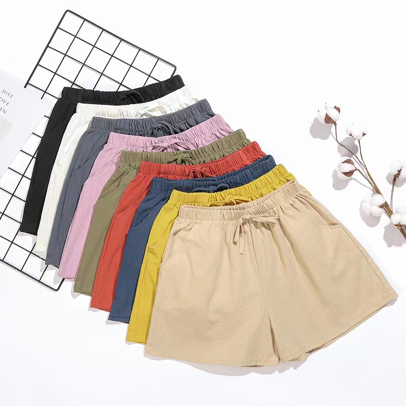  Summer Cotton Linen Beach Shorts Women Basic Short Pants Mini Wide Leg Trousers Ladies  Casual Home Streetwear