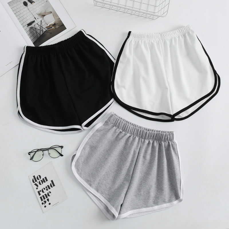 Striped Solid Sports Shorts Women  Simple Loose Shorts Woman Daily Casual Slimming Shortss Ladies High Waist Summer 