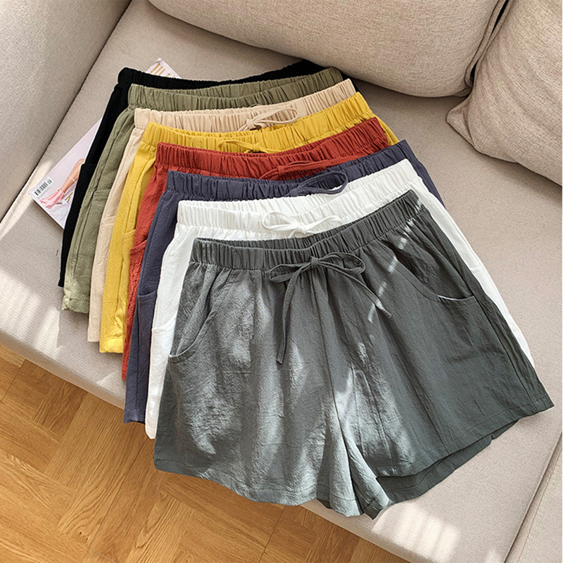   Linen Shorts Women Cotton Workout Shorts Short Pants High Waisted Women Shorts Sport Femme Black Short Femme