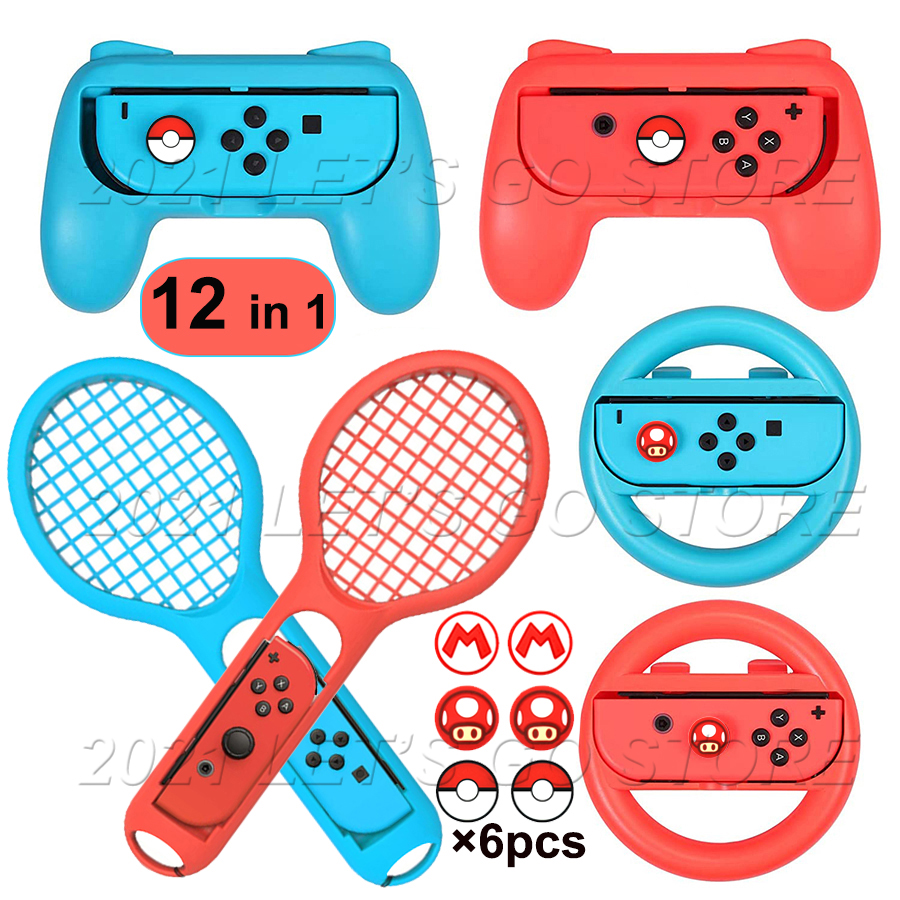 12 in 1 Nintendoswitch 2 Steering Wheel 2 Tennis Racket 2 Handle Grip 6 Cover for Nintendo Switch Controller Game Accessories