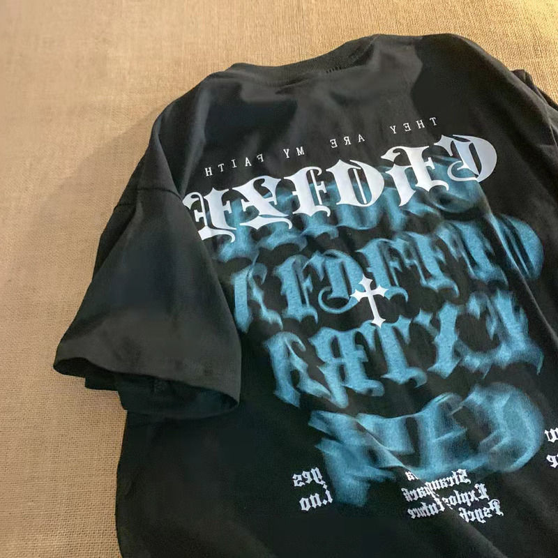   European and American short sleeve t-shirt men's street letter printing lazy style loose trend woman tshirts