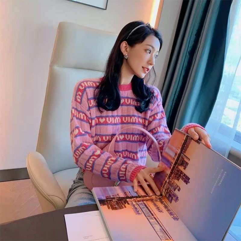 Autumn Winter Women's sweater top women   design high  knitted sweater cardigan female letter Jacquard tops