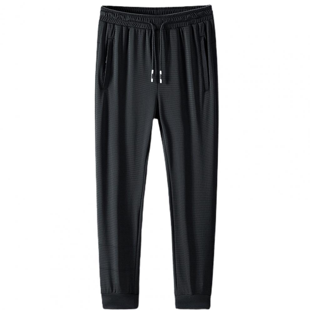 Elastic Waist Drawstring Zipper Pockets Jogger Pants Breathable Mesh Solid Color Long Pants Simple Solid Color Track Pants