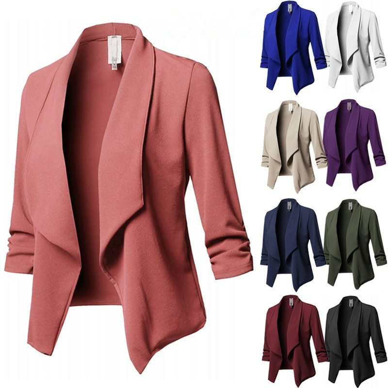 Blazer Feminino Spring Blazer Jacket  Pleated Lapel Work Office Lady Suit Long Sleeve Casual Cardigan Tops Women