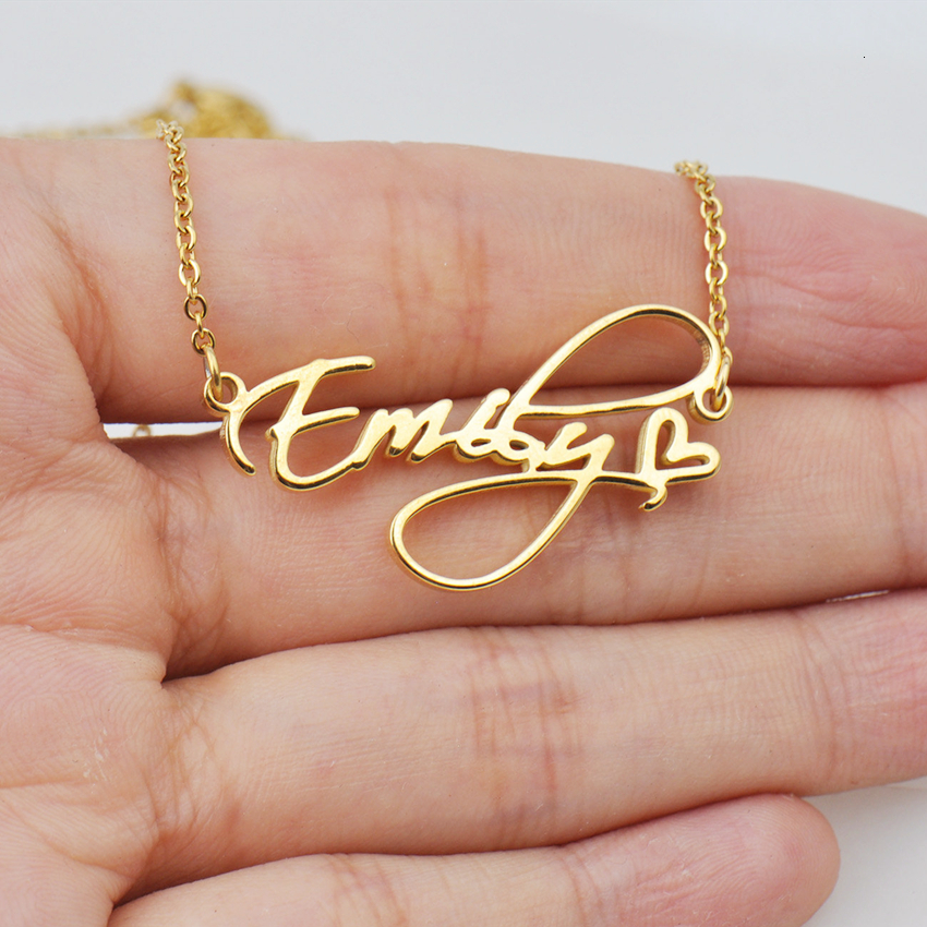  Cursive Name Necklace With Heart Exquisite Stainless Steel Letter Necklaces Pendant Collier Choker Jewelry Couple Gifts