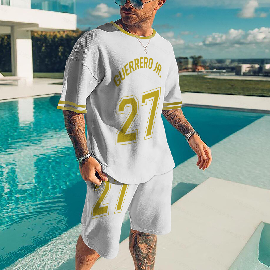 Summer Sports Suit for Men Oversized T Shirt Sets Simple Style  Basketball Number Print Male Clothing Short Sleeve Tops Shorts