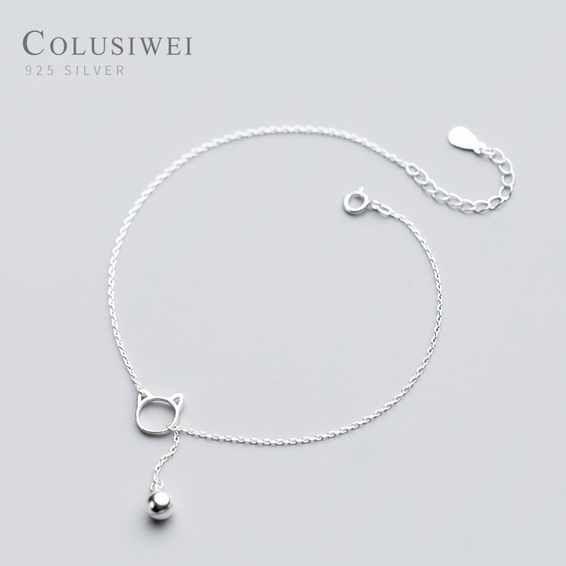Colusiwei Kitty and Bell Silver Anklet for Women Sterling Silver 925 Bracelet for Ankle and Leg  Foot Fine Jewelry Gift