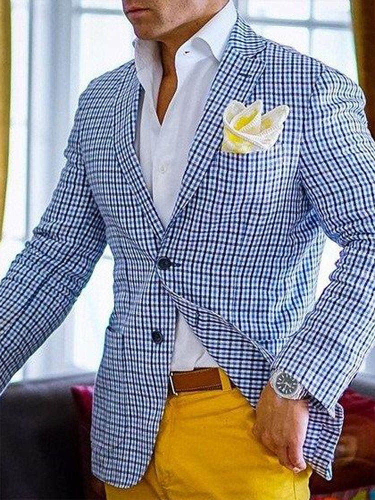 Men's Plaid Print Blazer   Casual Slim Wedding Party High  Long Sleeve Suits Jacket Men's Clothing Blazer 