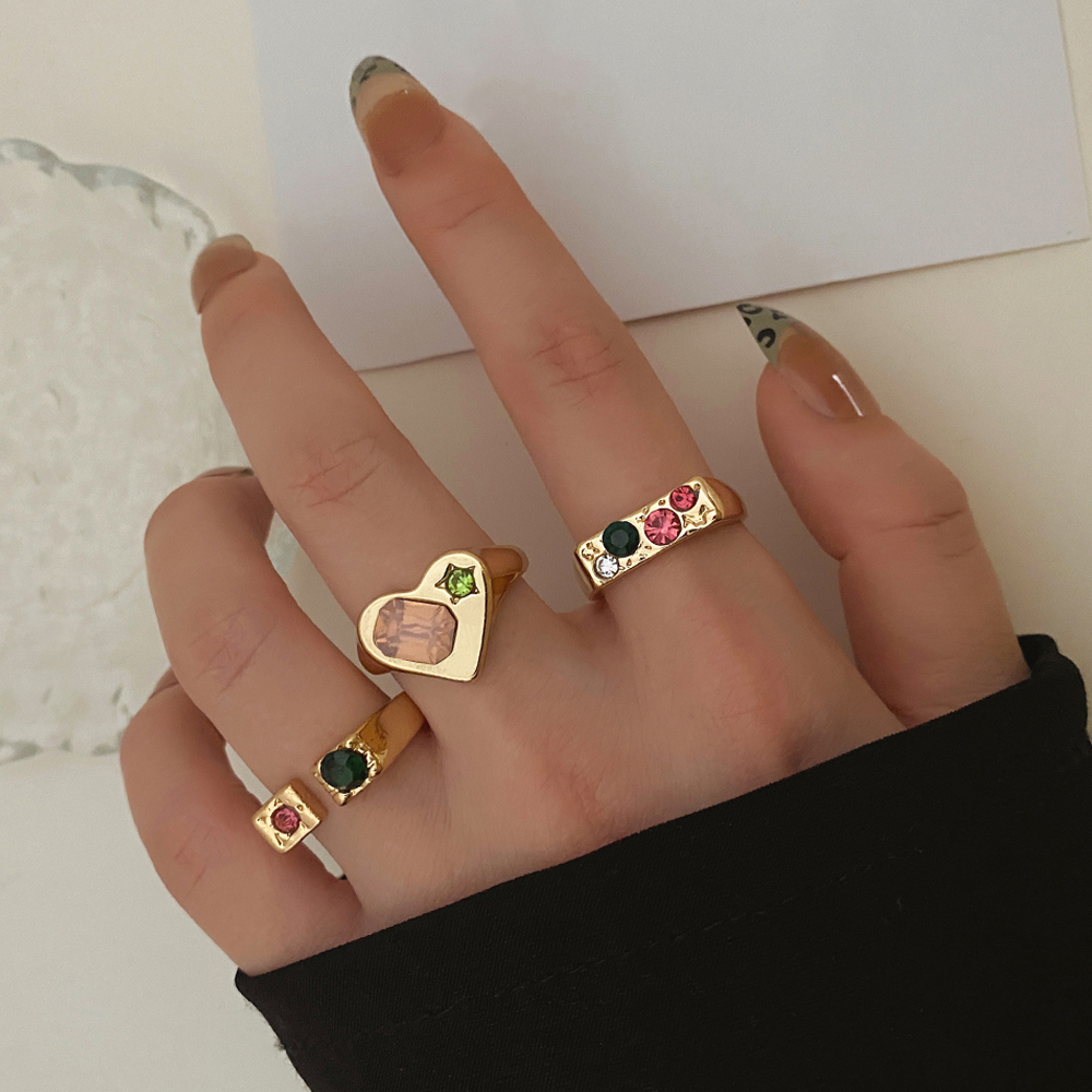 IFMIA  Metal Rings Set Vintage Alloy Heart Crystal RIngs Women Girls Party Jewelry WholeEngagement Gift for Girl