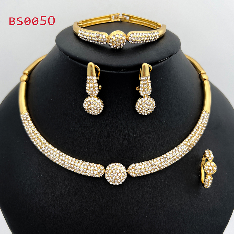 Dubai Gold Color Jewelry Set For Women Simple  Style Necklace Bracelet Earrings Ring Set Beautiful Wedding Party Gift