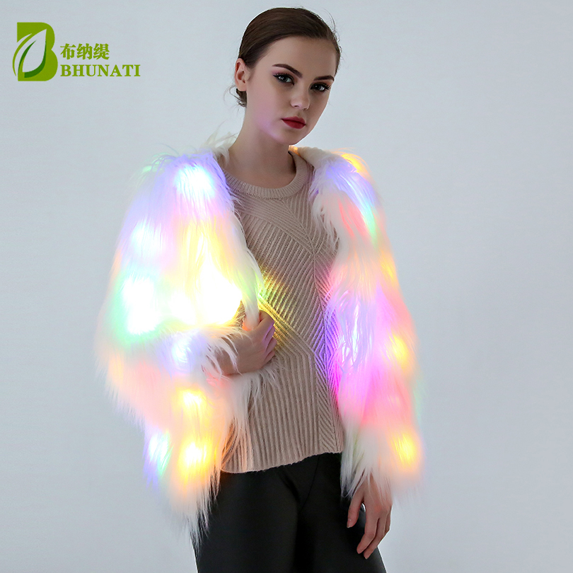 LED Fur coat stage costumes female LED luminous clothes jacket Bar dance show faux fur coats star nightclub  LED Coat