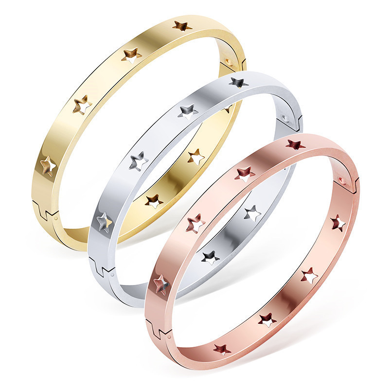 316L Stainless Steel Hollow Star Bangle For Temperament Women Elegant Romantic   Female Jewelry 