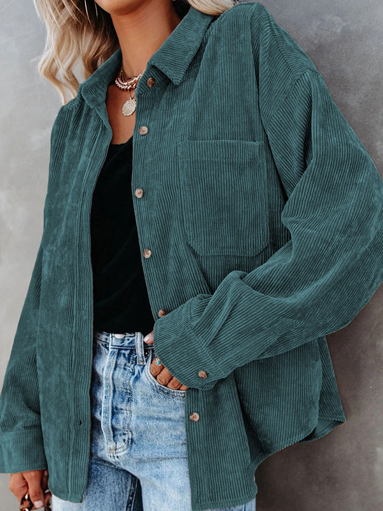 Fall Winter Women's Shirts Long Sleeves Solid Color Loose Style Single Breasted Corduroy Oversize Blouse Girls Outwear