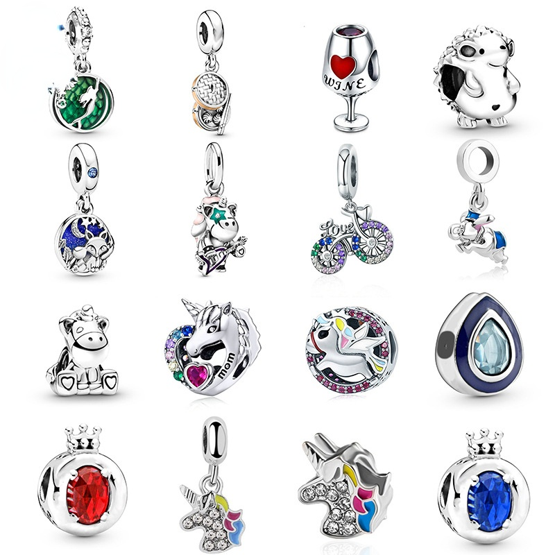Waterdrop Horse Cup Tree Sparkling Owl Beads Fit Original Charms Bracelet Women Jewelry Girl Gift
