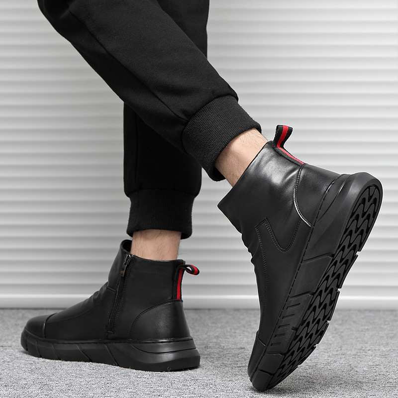 Men Leather Boots Slip on Ankle Boots Classic Platform Men's Shoes  Male Martern Booties Casual Chelsea Botas Hombre