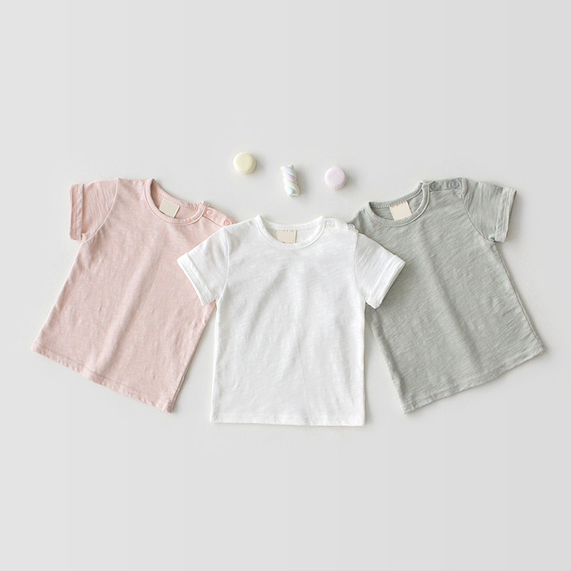 Soft comfortable short sleeve shirt for  girls solid color t shirt summer infant newborn baby tops children outwear