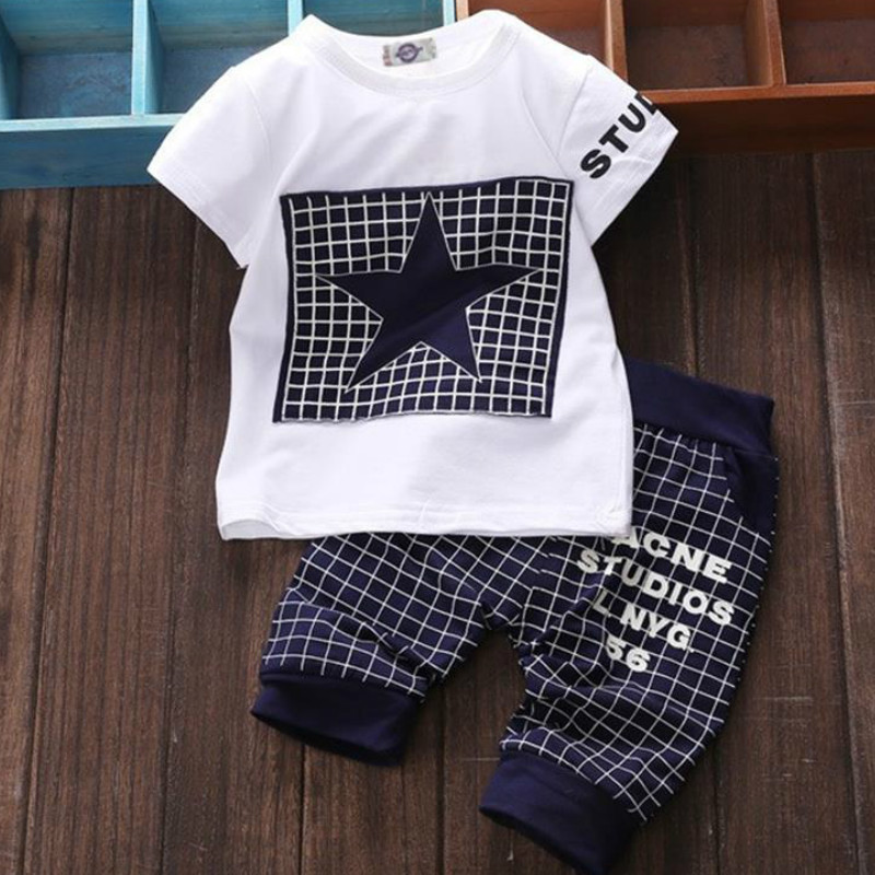  Baby Boy Clothes Summer Children's Clothes Suit T-shirt + Pants Suit Star Print Clothes Newborn Sports Suit