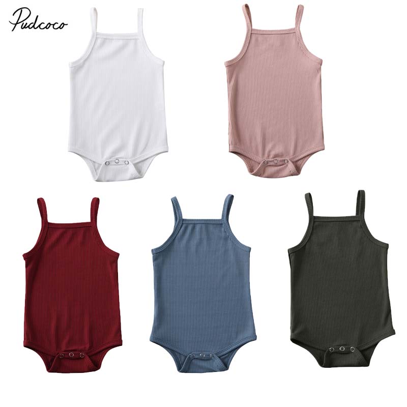 Baby Summer Clothing Newborn Baby Boy Girl Sling Bodysuit Jumpsuit Sleeveless Outfit Ribbed Solid Clothes Set