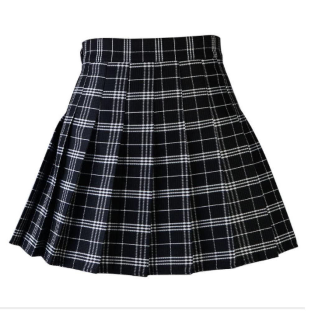 Women Casual Plaid Skirt Girls High Waist Pleated A-line  Uniform Skirt With Inner Shorts
