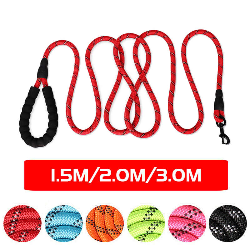 Nylon Reflective Dog Leash Rope Outdoor Training Pet Belt 1.5/2/3 Meter Long Lanyard for Small Medium Large Big Dogs Products