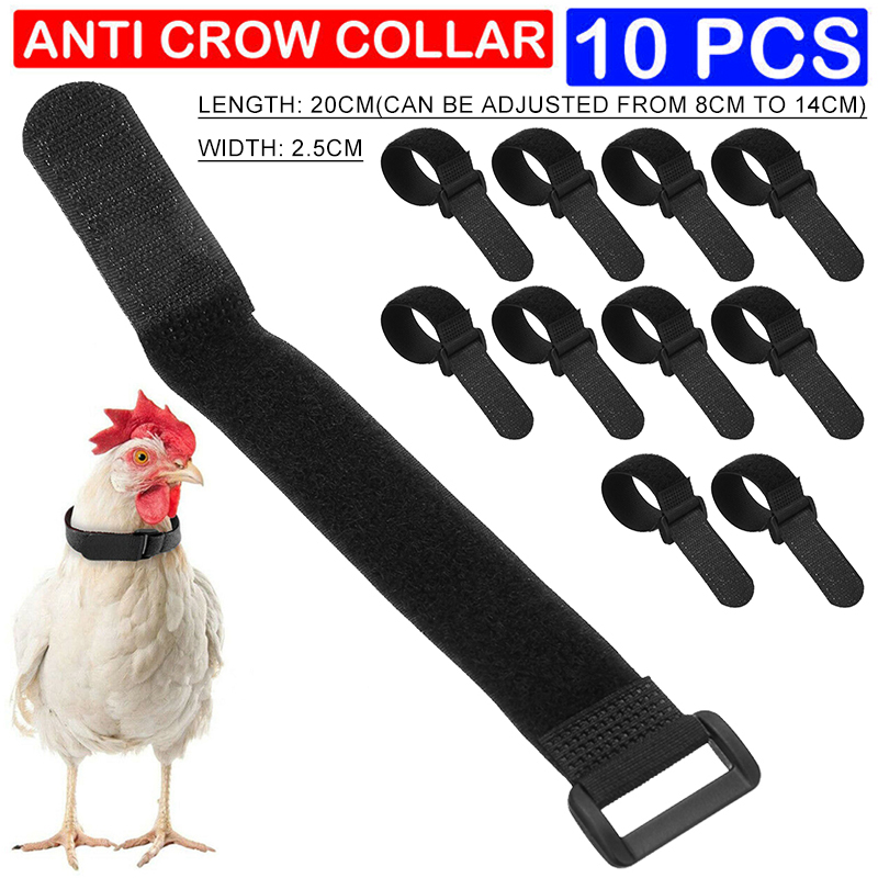 10pcs Dueable Anti Crow Collar Roosters Cockerel No Noise Neck Nylon Band Black Farm Animals Products Carriers Accessories