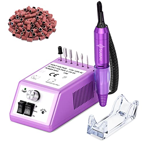 Subay Professional Finger Toe Nail Care Electric Nail Drill Machine Manicure Pedicure Kit Electric Nail Art File Drill with 1 Pack of Sanding Bands (Purple)