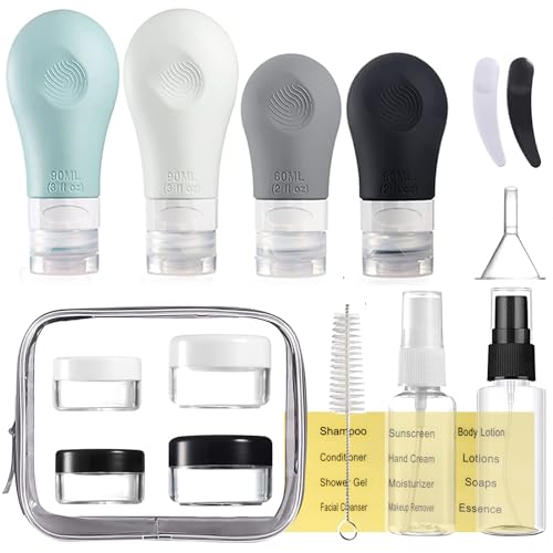 Gemice Travel Bottles for Toiletries, TSA Approved Travel Containers Leak Proof Silicone Squeezable Travel Accessories Set 2oz 3oz for Shampoo Conditioner Lotion Body Wash (16 Pack)