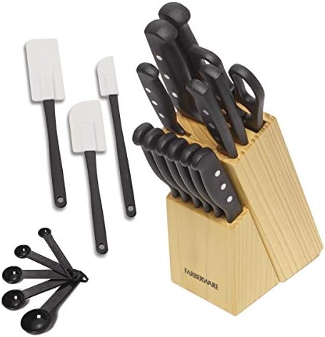 Farberware Triple Rivet High-Carbon Stainless Steel Knife Block and Kitchen Tool Set Precision Cutlery, 22 piece, Black
