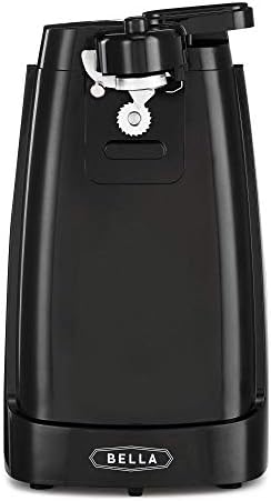 BELLA Electric Can Opener and Knife Sharpener, Multifunctional Jar and Bottle Opener with Removable Cutting Lever and Cord Storage, Stainless Steel Blade, Black