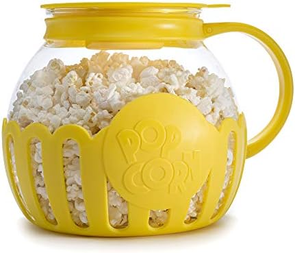 Ecolution Patented Micro-Pop Microwave Popcorn Popper with Temperature Safe Glass, 3-in-1 Lid Measures Kernels and Melts Butter, Made Without BPA, Dishwasher Safe, 3-Quart, Yellow