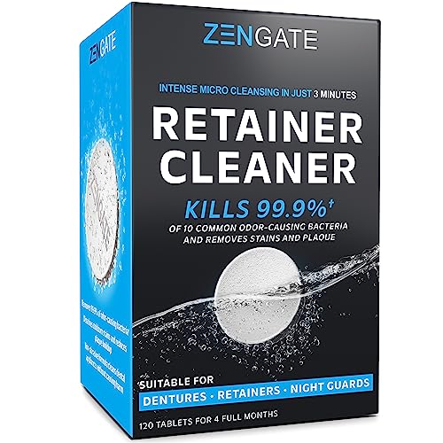 Retainer Cleaner Tablets - Quick 3-Minute Clean for Dentures, Mouth Guards, Aligners, and Night Guards - 120 Dental Cleansing Tablets - FSA HSA Approved Dental Appliance Cleanser