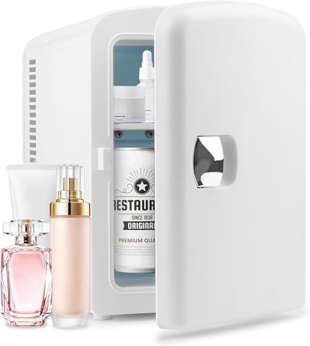 PERSONAL CHILLER Portable Mini Fridge 4 Liter 6 Can Mini Fridge for Bedroom, Office, Snacks, and Skincare Products, White
