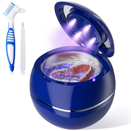 Ultrasonic Cleaner Denture Cleaning Machine: 43kHz Portable Ultra Sonic Dental Cleaning Pod for Retainer Mouth Guard Aligner Braces Night Guard