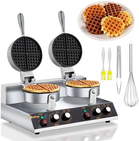 Winado Commercial Waffle Maker, Professional Belgian Waffle Maker Intelligent Round Waffle Maker, Non-Stick Waffle Iron Machine 110V 1200W for Home, Restaurant and Snack Bar - Double Head