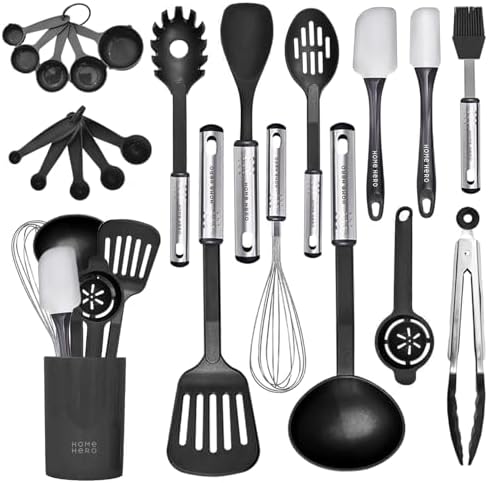 Home Hero Silicone Kitchen Utensils Set - Cooking Utensils Set - Silicone Cooking Utensils Set - Silicone Utensil Set - Silicone Utensils For Cooking Kitchen Utensil Set (44 Pcs - Black)