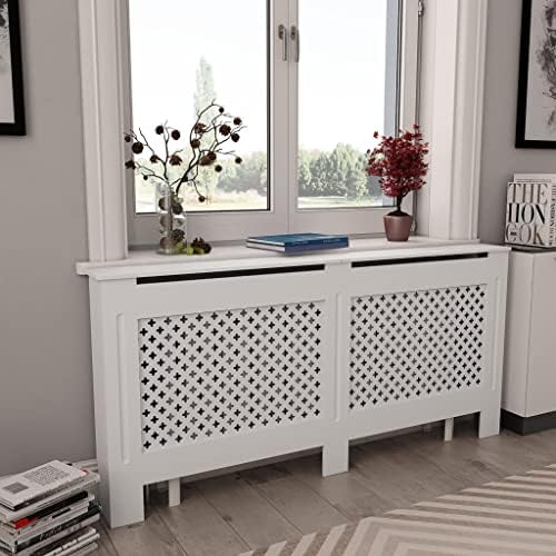 MDF Radiator Cover Heater Cover Cabinet Shelf Household Appliance Heating Accessories Home Improvement Furniture Heat Sink White, 67.7"x7.5"x32.1", Mesh Design
