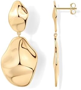 PAVOI 14K Gold Plated 925 Sterling Silver Posts Teardrop Statement Dangle Earrings | Lightweight Hammered Drop Dangle Earrings for Women